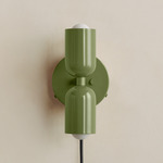 Up Down Plug-In Wall Sconce - Reed Green Canopy / Reed Green Upper Shade