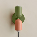 Up Down Plug-In Wall Sconce - Reed Green Canopy / Reed Green Upper Shade