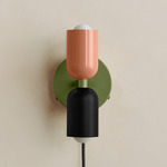 Up Down Plug-In Wall Sconce - Reed Green Canopy / Peach Upper Shade