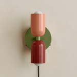 Up Down Plug-In Wall Sconce - Reed Green Canopy / Peach Upper Shade