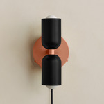 Up Down Plug-In Wall Sconce - Peach Canopy / Black Upper Shade
