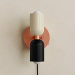 Up Down Plug-In Wall Sconce - Peach Canopy / Bone Upper Shade