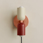 Up Down Plug-In Wall Sconce - Peach Canopy / Bone Upper Shade