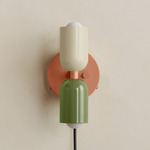 Up Down Plug-In Wall Sconce - Peach Canopy / Bone Upper Shade