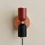 Up Down Plug-In Wall Sconce - Peach Canopy / Oxide Red Upper Shade