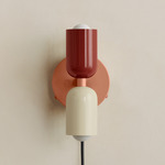 Up Down Plug-In Wall Sconce - Peach Canopy / Oxide Red Upper Shade