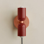 Up Down Plug-In Wall Sconce - Peach Canopy / Oxide Red Upper Shade