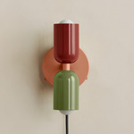 Up Down Plug-In Wall Sconce - Peach Canopy / Oxide Red Upper Shade