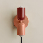 Up Down Plug-In Wall Sconce - Peach Canopy / Oxide Red Upper Shade
