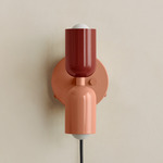 Up Down Plug-In Wall Sconce - Peach Canopy / Oxide Red Upper Shade