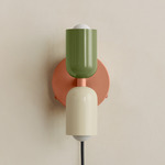 Up Down Plug-In Wall Sconce - Peach Canopy / Reed Green Upper Shade