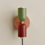 Up Down Plug-In Wall Sconce - Peach Canopy / Reed Green Upper Shade