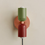 Up Down Plug-In Wall Sconce - Peach Canopy / Reed Green Upper Shade
