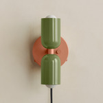 Up Down Plug-In Wall Sconce - Peach Canopy / Reed Green Upper Shade