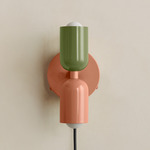 Up Down Plug-In Wall Sconce - Peach Canopy / Reed Green Upper Shade