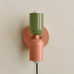 Up Down Plug-In Wall Sconce - Peach Canopy / Reed Green Upper Shade