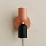 Up Down Plug-In Wall Sconce - Peach Canopy / Peach Upper Shade