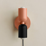 Up Down Plug-In Wall Sconce - Peach Canopy / Peach Upper Shade