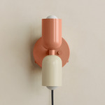 Up Down Plug-In Wall Sconce - Peach Canopy / Peach Upper Shade