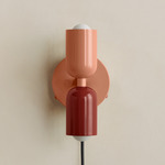 Up Down Plug-In Wall Sconce - Peach Canopy / Peach Upper Shade