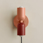 Up Down Plug-In Wall Sconce - Peach Canopy / Peach Upper Shade