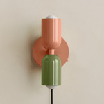 Up Down Plug-In Wall Sconce - Peach Canopy / Peach Upper Shade
