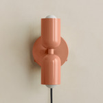 Up Down Plug-In Wall Sconce - Peach Canopy / Peach Upper Shade