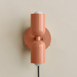 Up Down Plug-In Wall Sconce - Peach Canopy / Peach Upper Shade