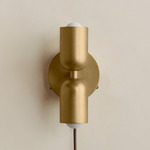 Up Down Plug-In Wall Sconce - Brass Canopy / Brass Upper Shade