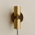 Up Down Plug-In Wall Sconce - Patina Brass Canopy / Brass Upper Shade