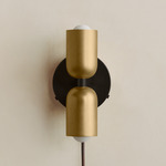 Up Down Plug-In Wall Sconce - Blackened Brass Canopy / Brass Upper Shade