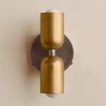 Up Down Wall Sconce - Pewter Canopy / Brass Upper Shade