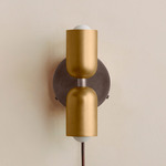 Up Down Plug-In Wall Sconce - Pewter Canopy / Brass Upper Shade