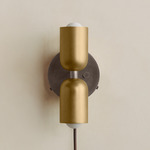 Up Down Plug-In Wall Sconce - Pewter Canopy / Brass Upper Shade