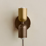 Up Down Plug-In Wall Sconce - Patina Brass Canopy / Brass Upper Shade