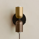 Up Down Plug-In Wall Sconce - Blackened Brass Canopy / Brass Upper Shade