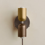 Up Down Plug-In Wall Sconce - Pewter Canopy / Brass Upper Shade