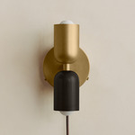 Up Down Plug-In Wall Sconce - Brass Canopy / Brass Upper Shade