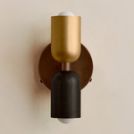 Up Down Wall Sconce - Patina Brass Canopy / Brass Upper Shade