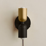 Up Down Plug-In Wall Sconce - Blackened Brass Canopy / Brass Upper Shade