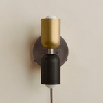 Up Down Plug-In Wall Sconce - Pewter Canopy / Brass Upper Shade