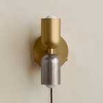 Up Down Plug-In Wall Sconce - Brass Canopy / Brass Upper Shade