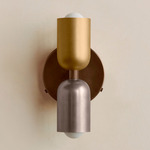 Up Down Wall Sconce - Patina Brass Canopy / Brass Upper Shade