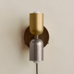 Up Down Plug-In Wall Sconce - Patina Brass Canopy / Brass Upper Shade