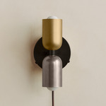 Up Down Plug-In Wall Sconce - Blackened Brass Canopy / Brass Upper Shade