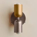 Up Down Wall Sconce - Pewter Canopy / Brass Upper Shade