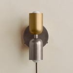 Up Down Plug-In Wall Sconce - Pewter Canopy / Brass Upper Shade