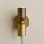 Up Down Plug-In Wall Sconce - Brass Canopy / Patina Brass Upper Shade