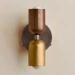 Up Down Wall Sconce - Pewter Canopy / Patina Brass Upper Shade