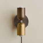 Up Down Plug-In Wall Sconce - Pewter Canopy / Patina Brass Upper Shade